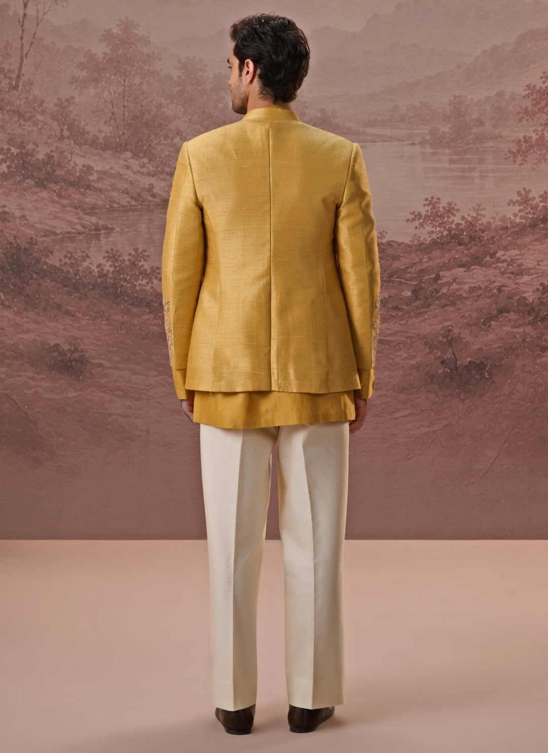 Contrast by Parth Mustard Yellow Raw Silk Jacket SetFabilicious Fashion