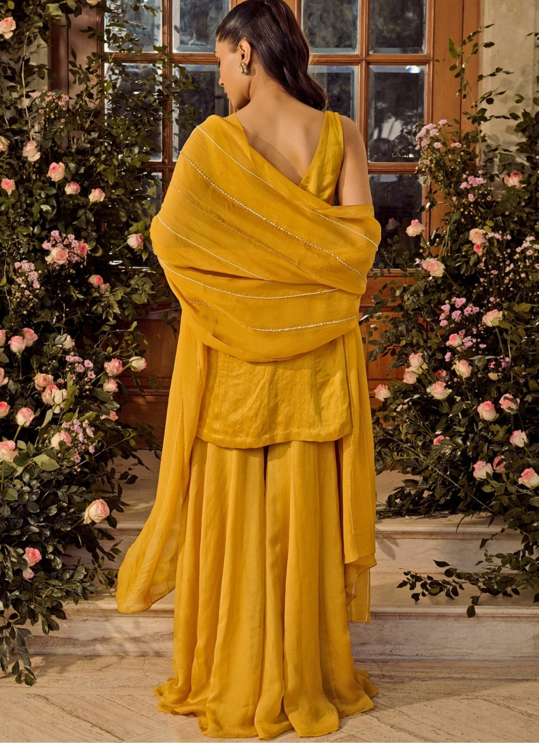 Mustard Yellow Satin Kurta Sharara Set Parul Gandhi - Fabilicious Fashion