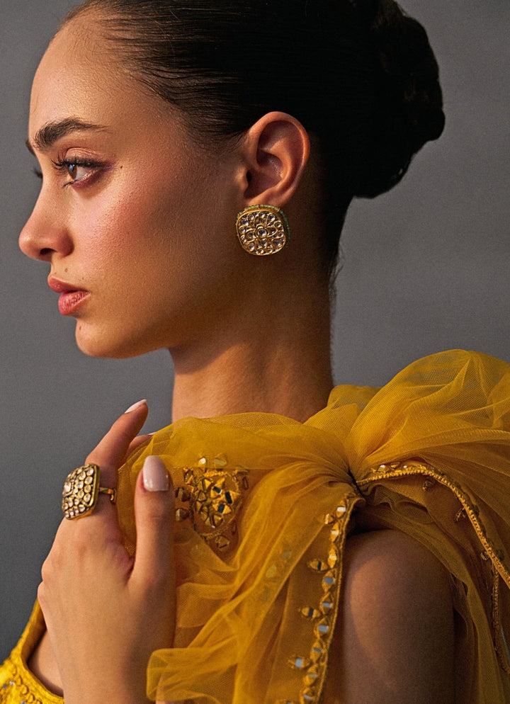 Mustard Yellow Satin Silk One Shoulder Lehenga Angad Singh - Fabilicious Fashion