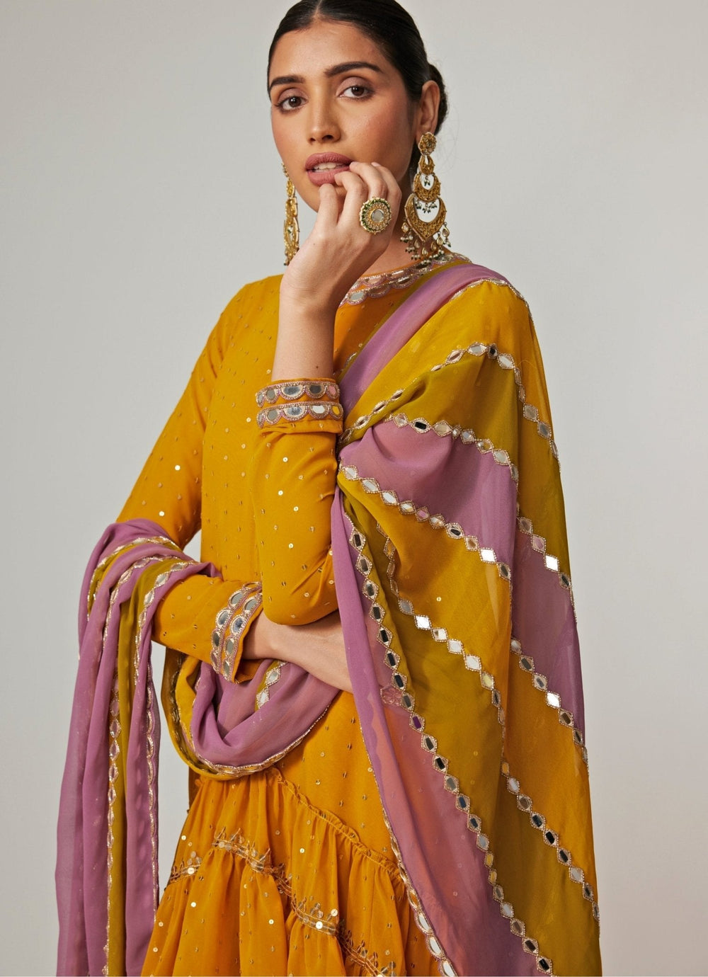 Mustard Yellow Sequins Georgette Dhoti Kurta Set With Dupatta Vvani by Vani Vats - Fabilicious Fashion