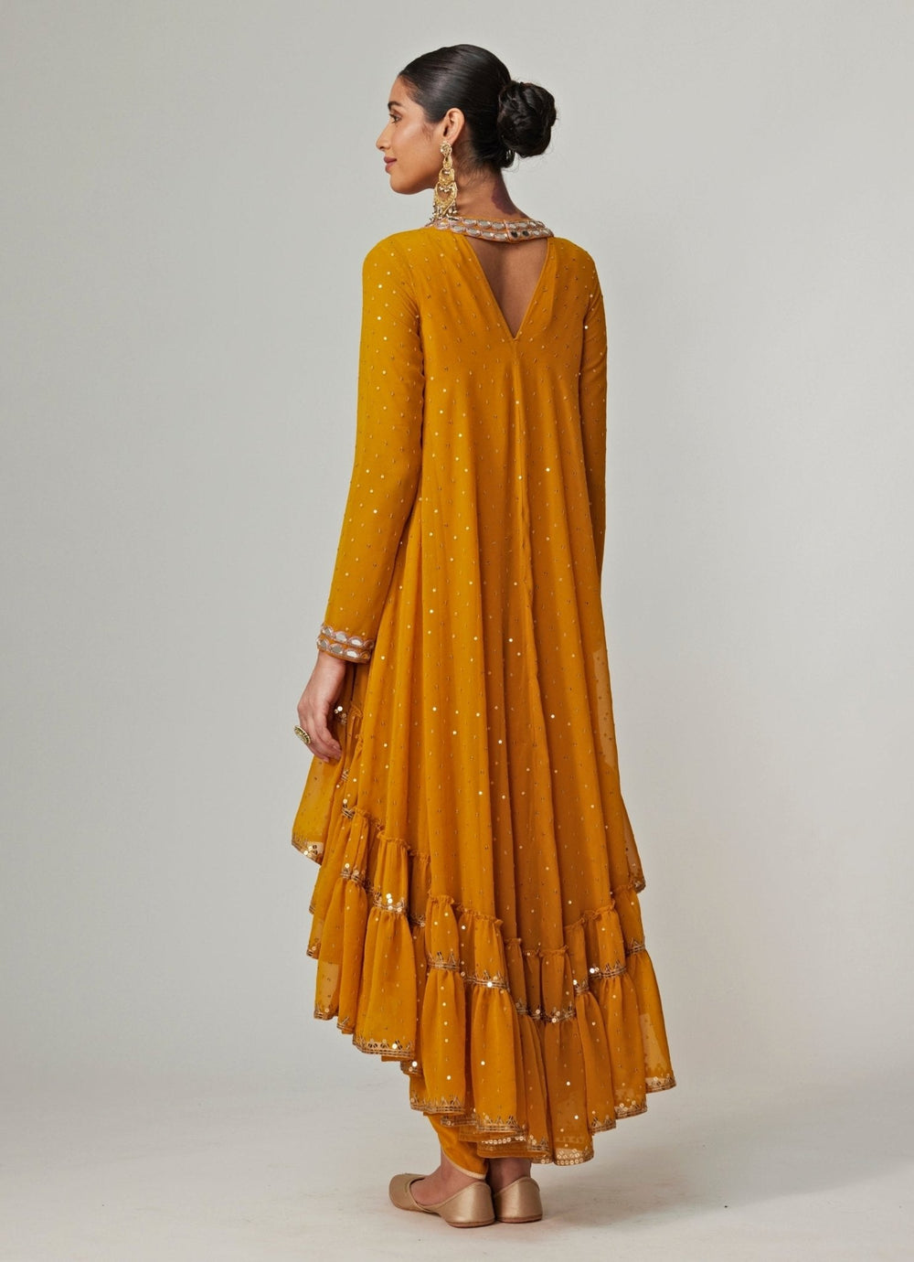 Mustard Yellow Sequins Georgette Dhoti Kurta Set Vvani by Vani Vats - Fabilicious Fashion