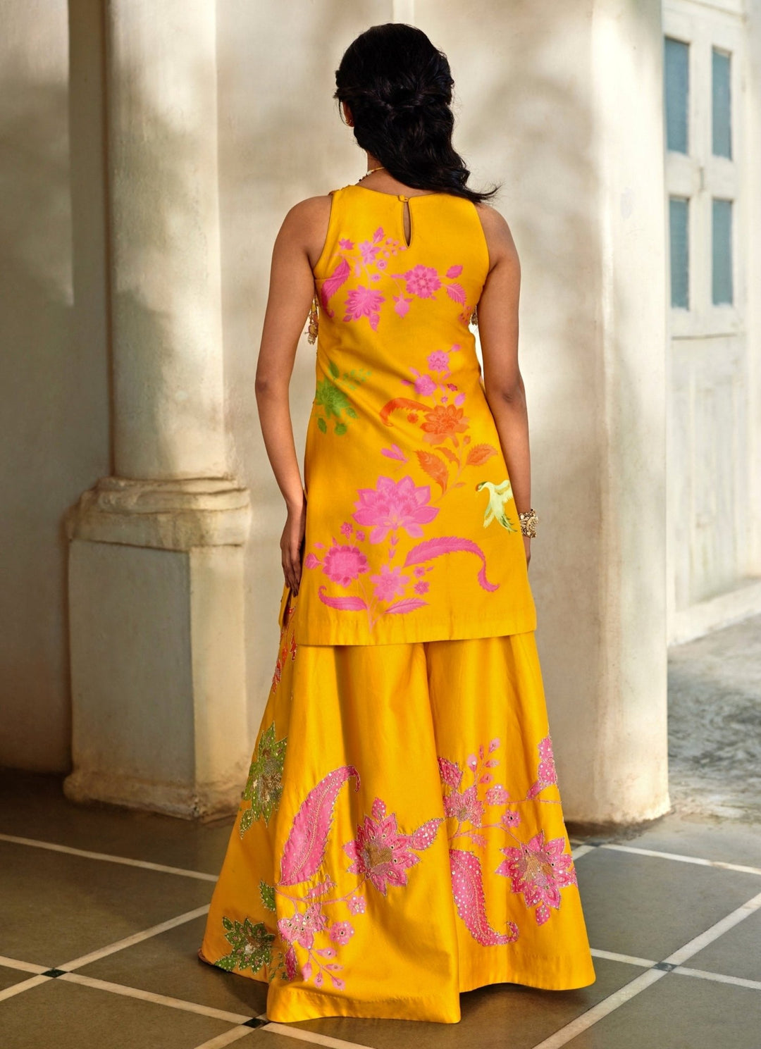 Mustard Yellow Silk Blend Kurta Palazzo Set Paulmi and Harsh - Fabilicious Fashion