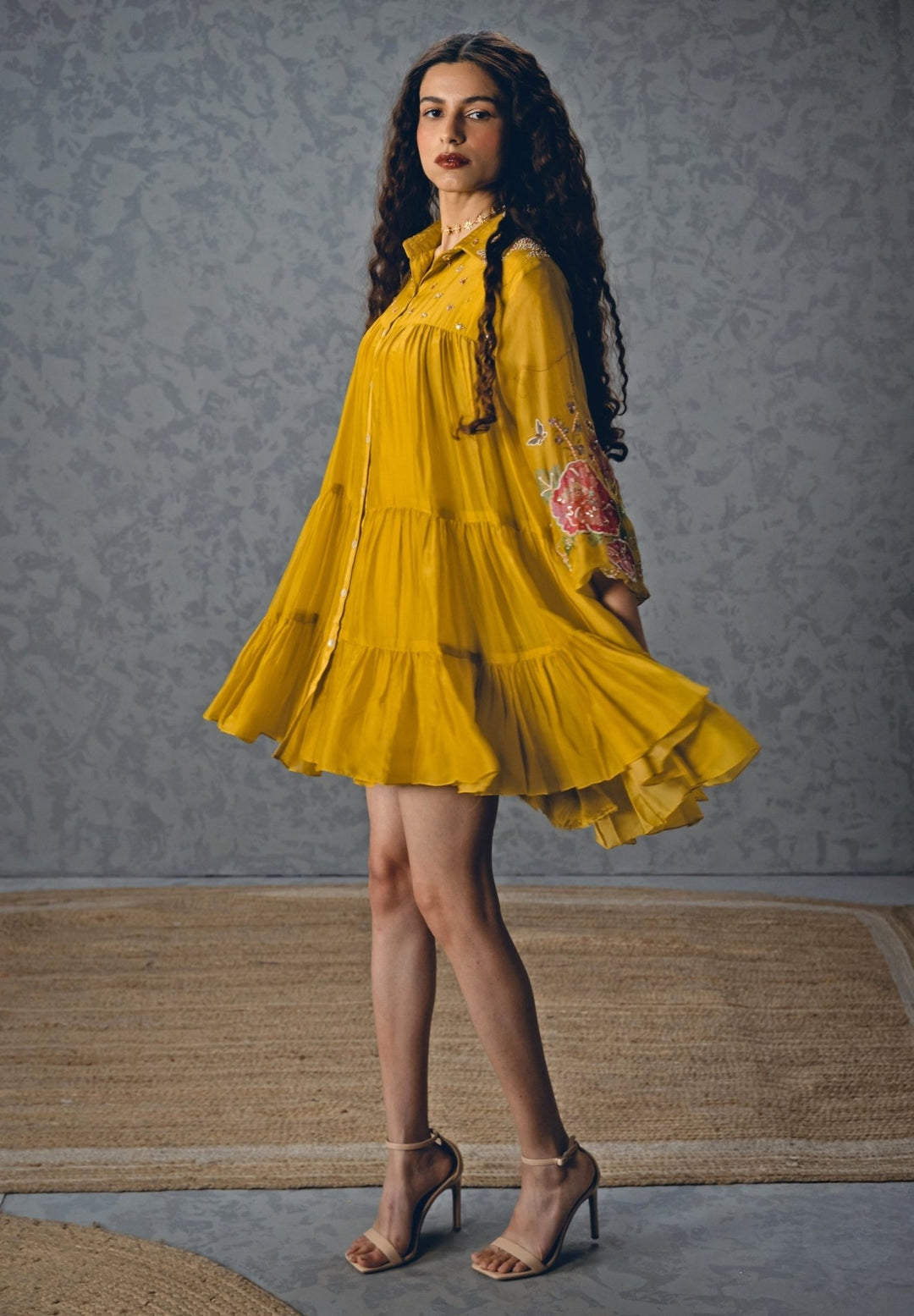 Mustard Yellow Silk Blend Short Dress Paulmi and Harsh X Ease - Fabilicious Fashion