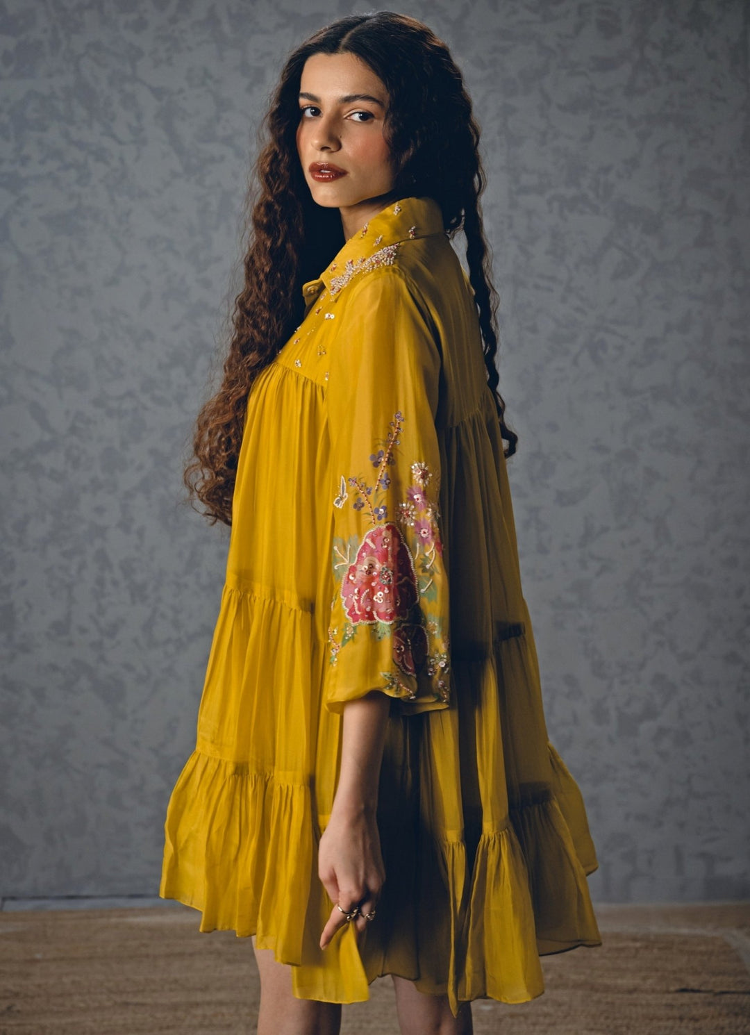 Mustard Yellow Silk Blend Short Dress Paulmi and Harsh X Ease - Fabilicious Fashion