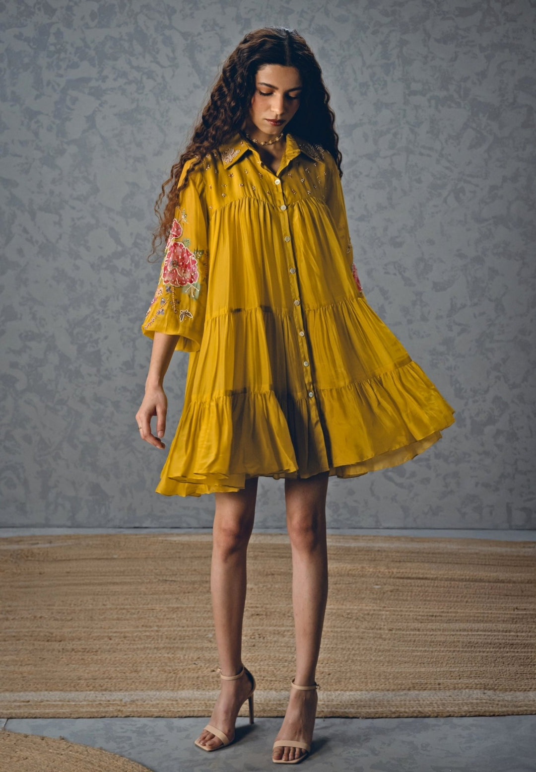 Mustard Yellow Silk Blend Short Dress Paulmi and Harsh X Ease - Fabilicious Fashion