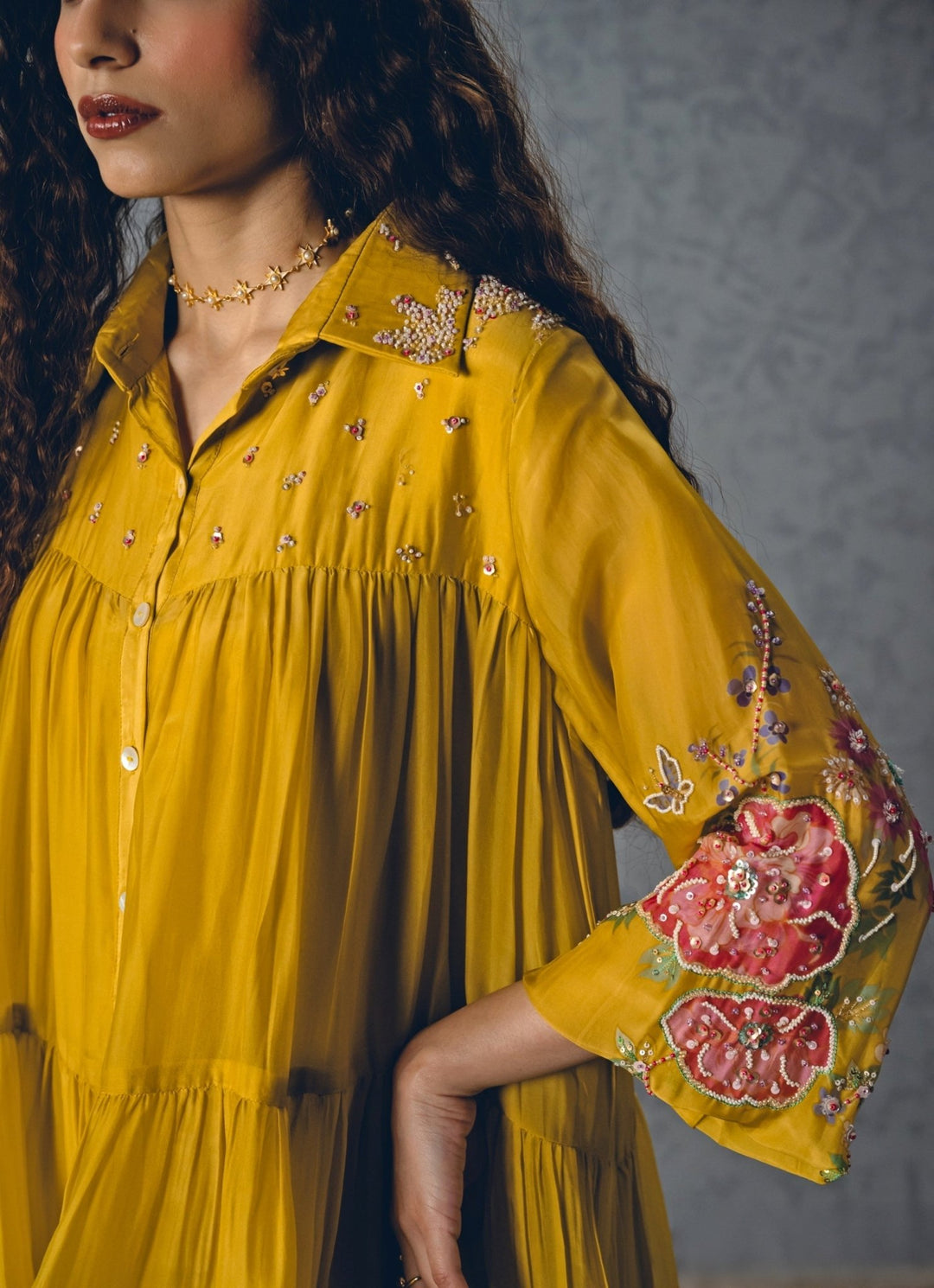 Mustard Yellow Silk Blend Short Dress Paulmi and Harsh X Ease - Fabilicious Fashion
