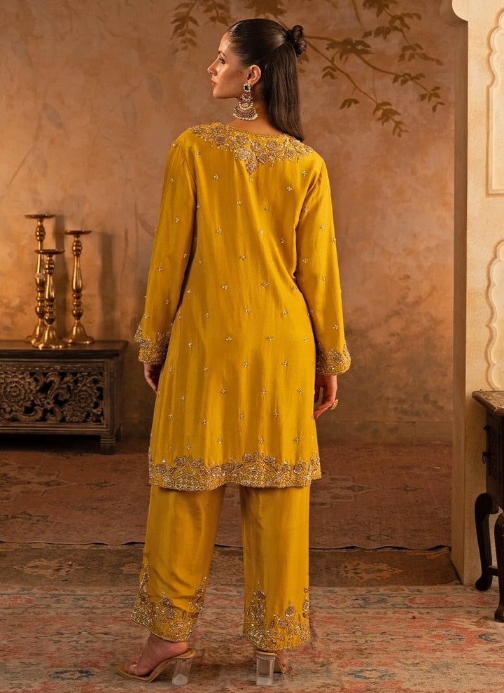 Angad Singh Mustard Yellow Silk Kurta Pants With Peach DupattaFabilicious Fashion