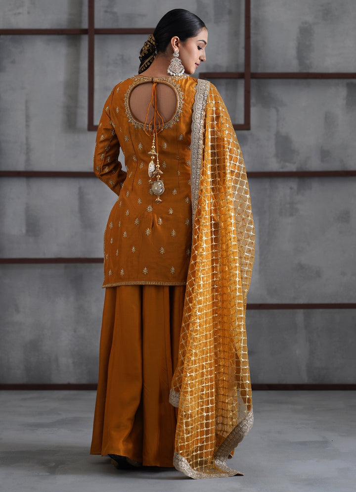 Mustard Yellow Silk Kurta Sharara Set Deepika Chadha - Fabilicious Fashion