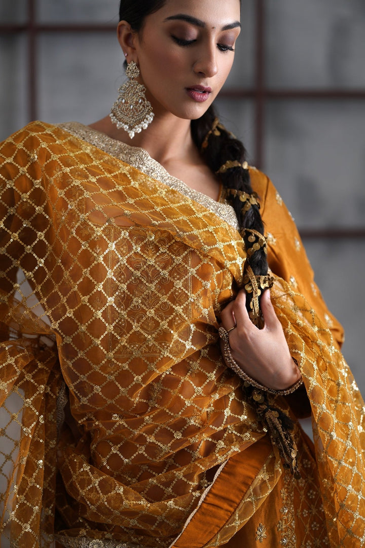 Mustard Yellow Silk Kurta Sharara Set Deepika Chadha - Fabilicious Fashion