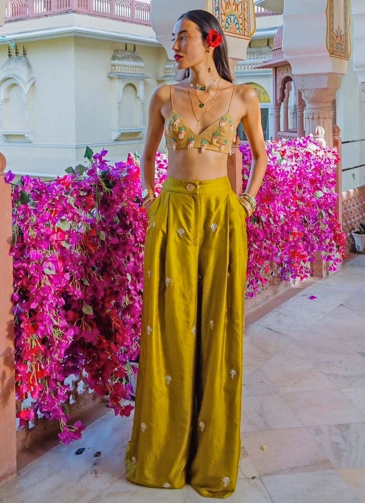 The Little Black Bow Mustard Yellow Silk Pants SetFabilicious Fashion