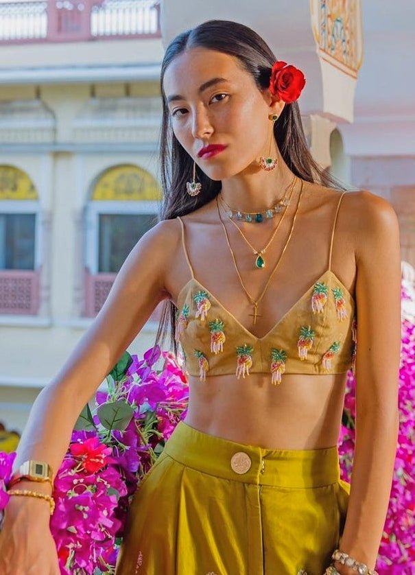 The Little Black Bow Mustard Yellow Silk Pants SetFabilicious Fashion