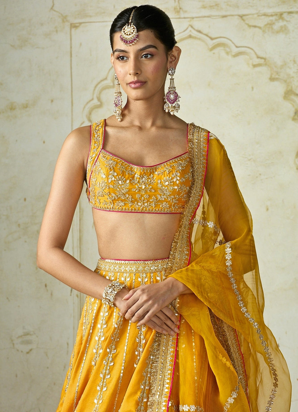 Gopi Vaid Mustard Yellow Tussar Bridal Lehenga SetFabilicious Fashion