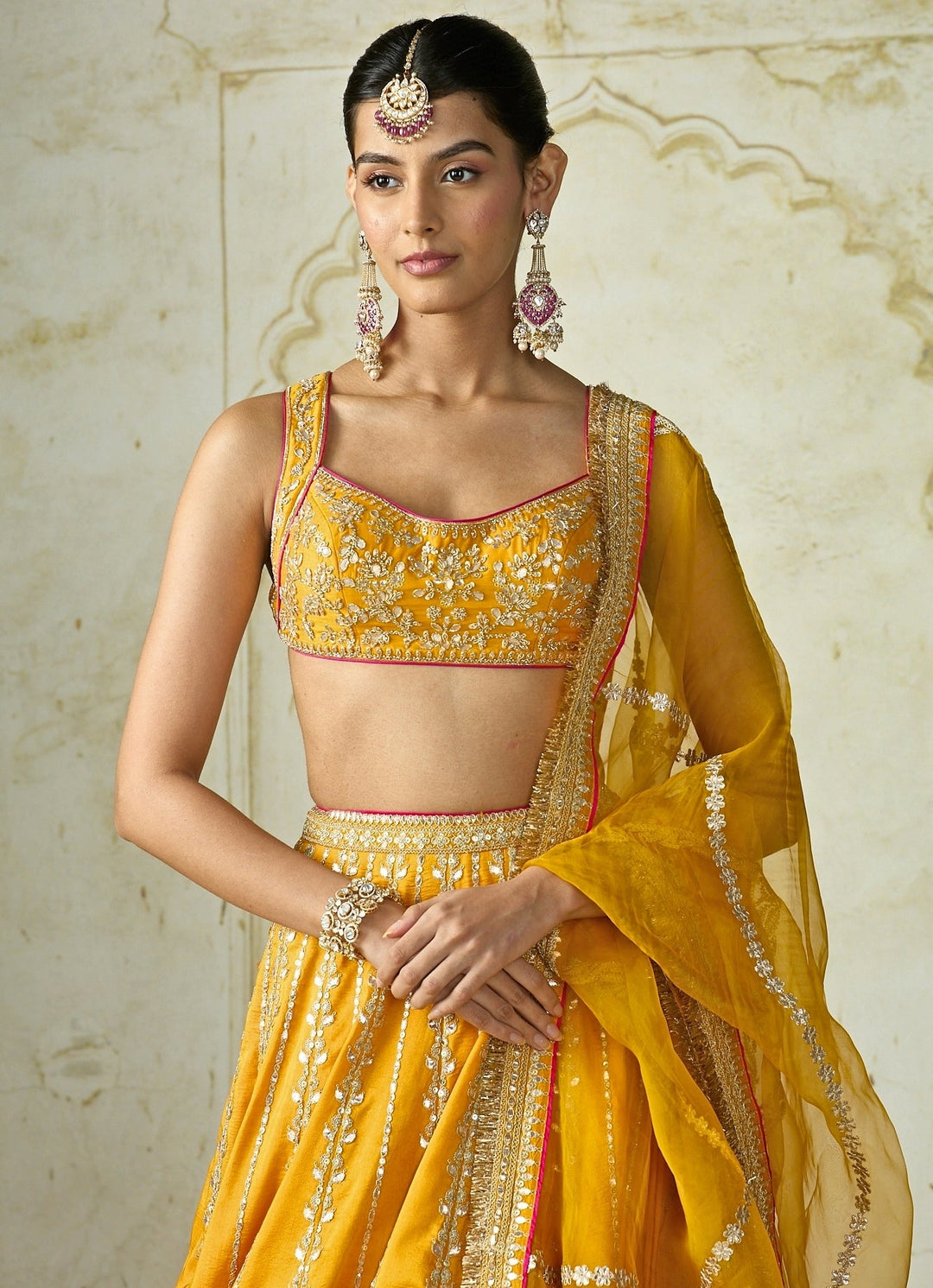 Gopi Vaid Mustard Yellow Tussar Bridal Lehenga SetFabilicious Fashion