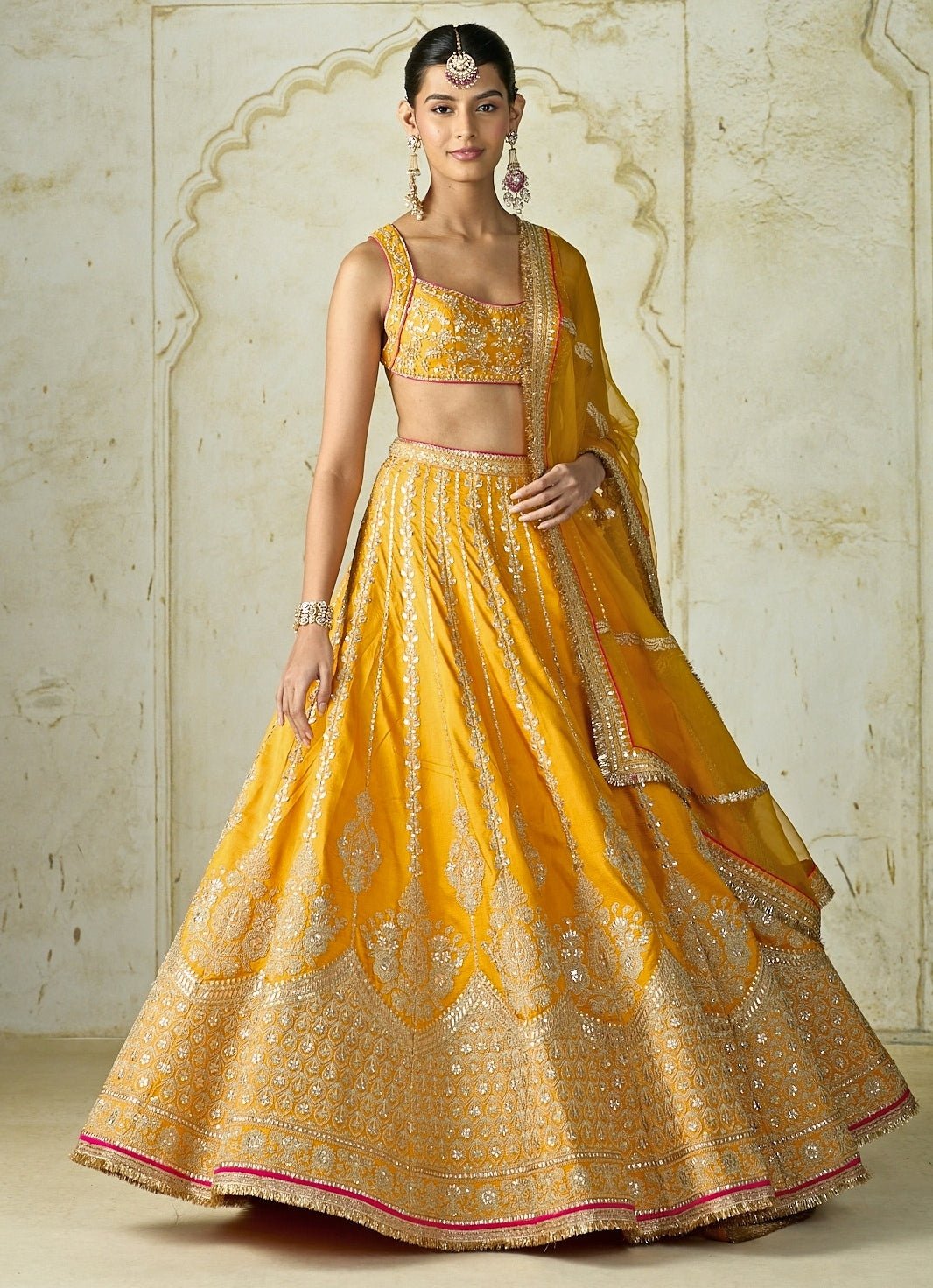 Gopi Vaid Mustard Yellow Tussar Bridal Lehenga SetFabilicious Fashion