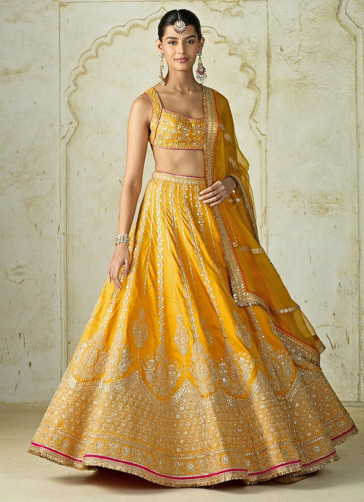 Gopi Vaid Mustard Yellow Tussar Bridal Lehenga SetFabilicious Fashion