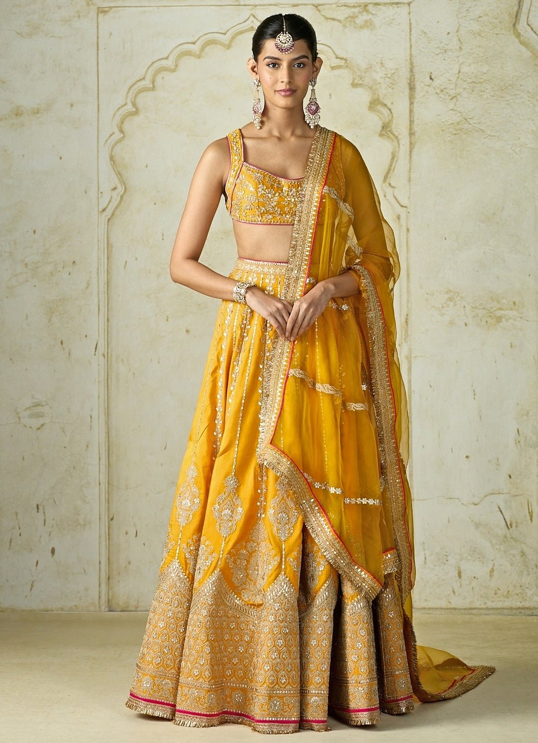 Gopi Vaid Mustard Yellow Tussar Bridal Lehenga SetFabilicious Fashion