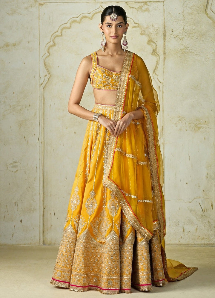 Gopi Vaid Mustard Yellow Tussar Bridal Lehenga SetFabilicious Fashion