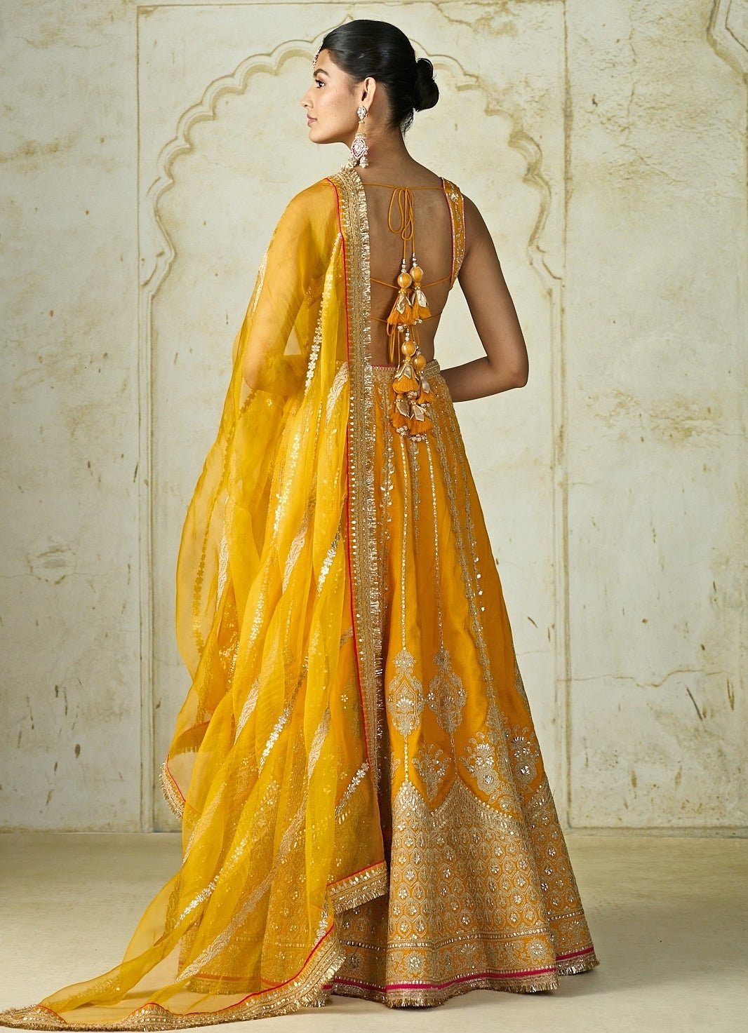 Gopi Vaid Mustard Yellow Tussar Bridal Lehenga SetFabilicious Fashion