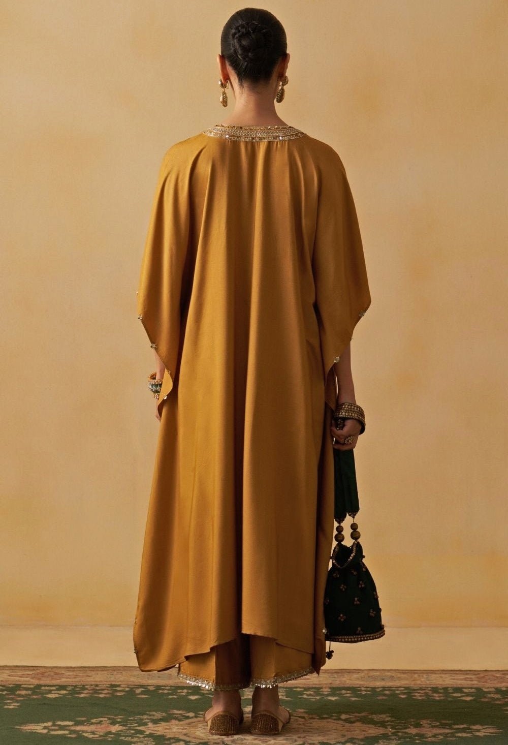 Mustard Yellow Tussar Kaftan Palazzo Set Prevasu - Fabilicious Fashion