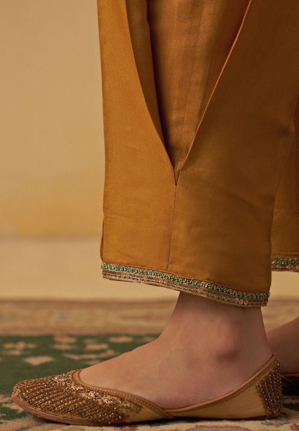 Mustard Yellow Tussar Kurta Salwar Set Prevasu - Fabilicious Fashion