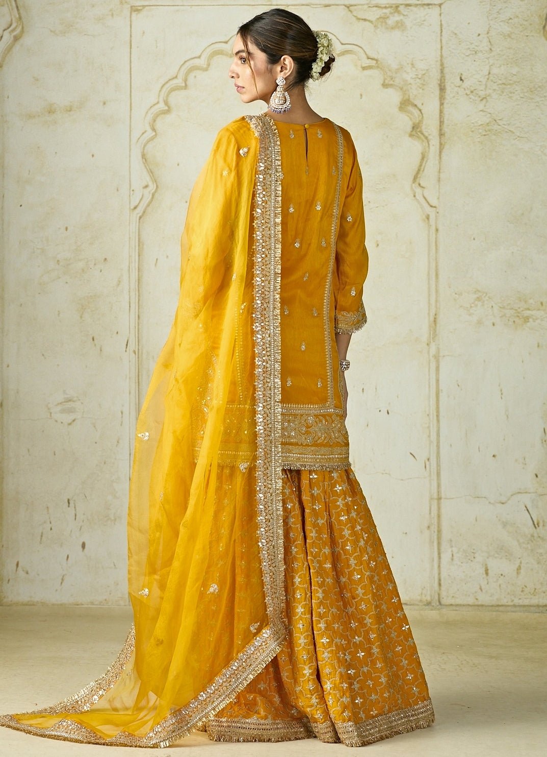 Gopi Vaid Mustard Yellow Tussar Kurta Sharara SetFabilicious Fashion