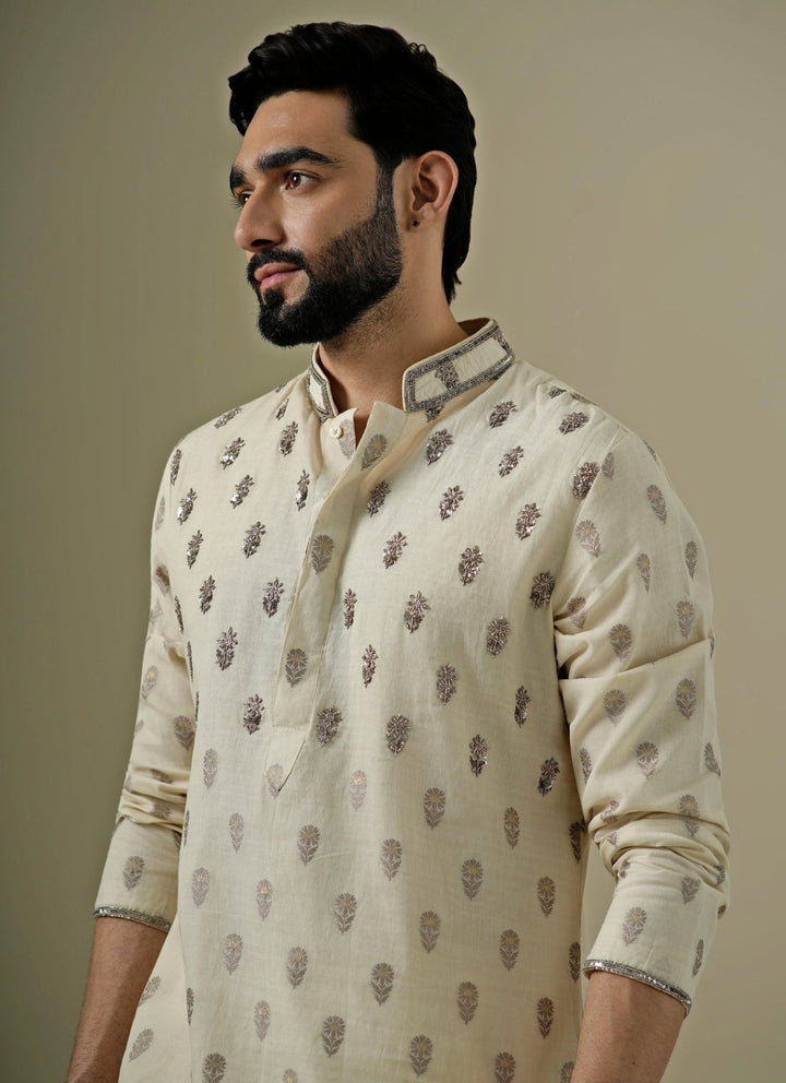 Darzi House Muted Beige Cotton Chanderi Kurta SetFabilicious Fashion