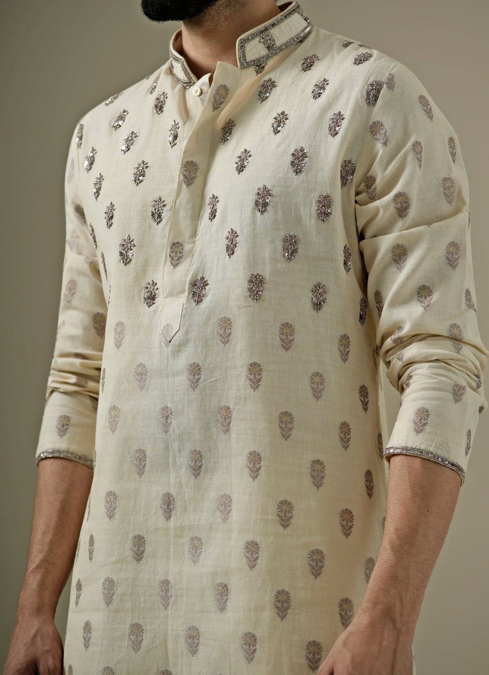 Darzi House Muted Beige Cotton Chanderi Kurta SetFabilicious Fashion