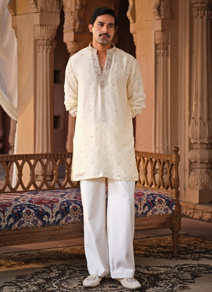 Darzi House Muted Beige Georgette Kurta Pants SetFabilicious Fashion