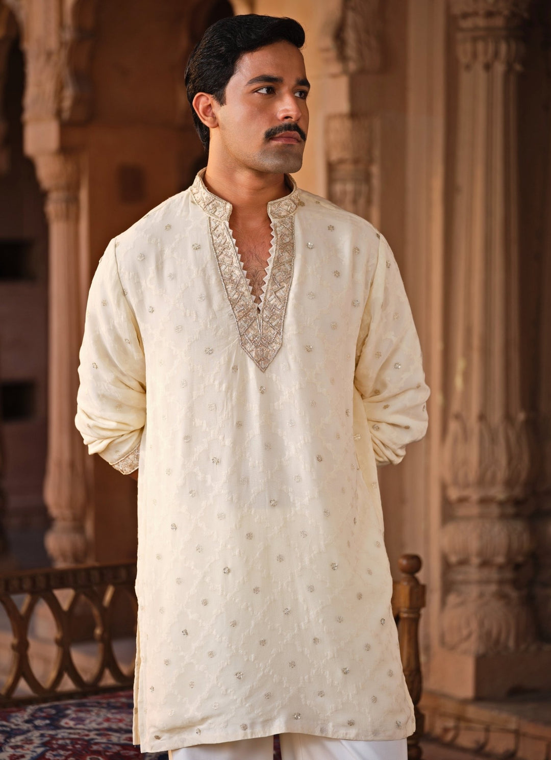Darzi House Muted Beige Georgette Kurta Pants SetFabilicious Fashion