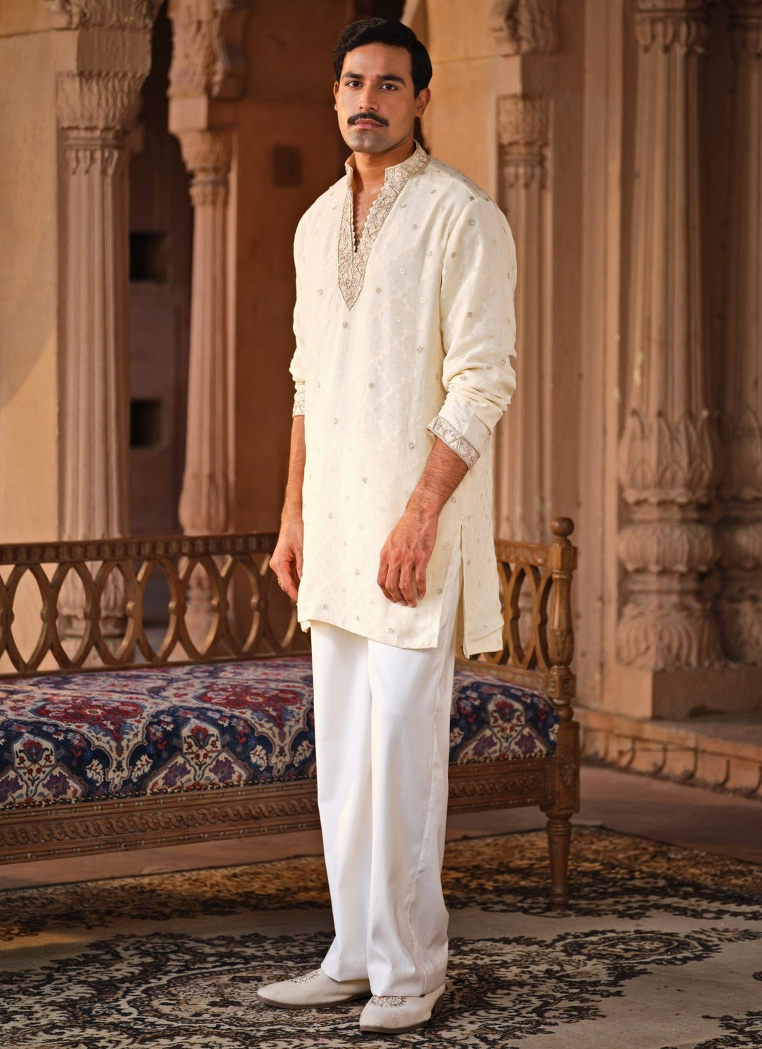 Darzi House Muted Beige Georgette Kurta Pants SetFabilicious Fashion