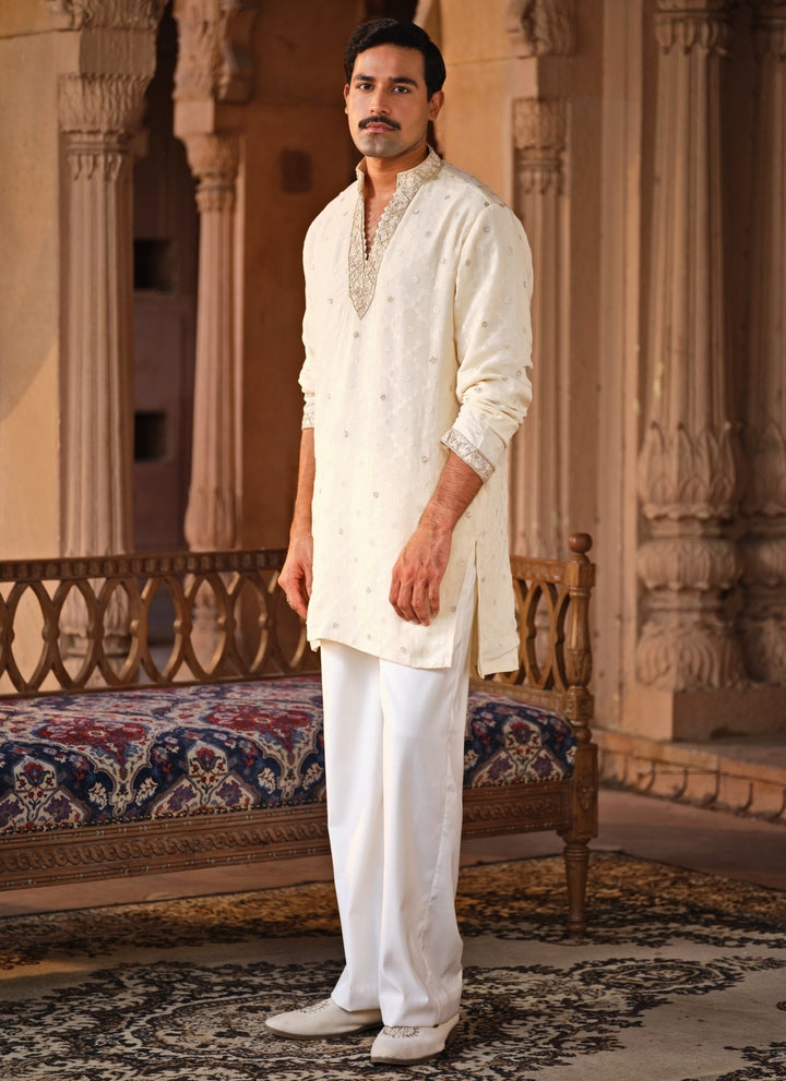 Darzi House Muted Beige Georgette Kurta Pants SetFabilicious Fashion
