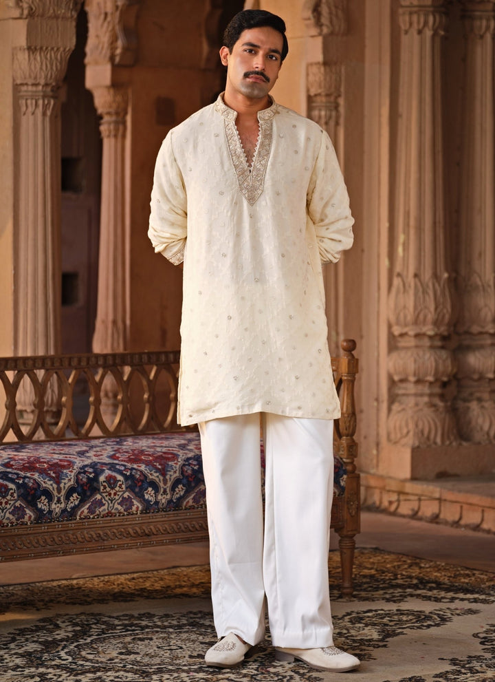 Darzi House Muted Beige Georgette Kurta Pants SetFabilicious Fashion