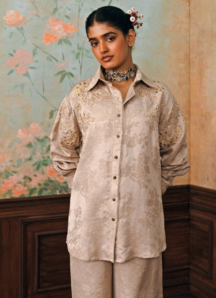 Paulmi and Harsh Muted Beige Jacquard Co-Ord SetFabilicious Fashion