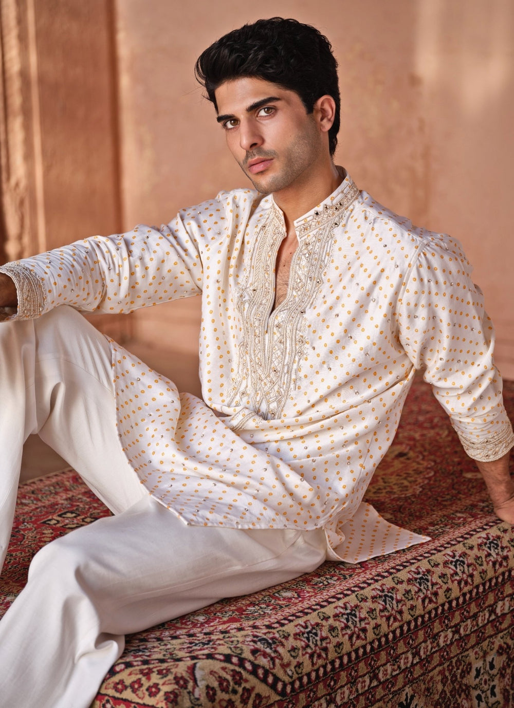 Darzi House Muted Beige Mirror Chanderi Kurta Pants SetFabilicious Fashion
