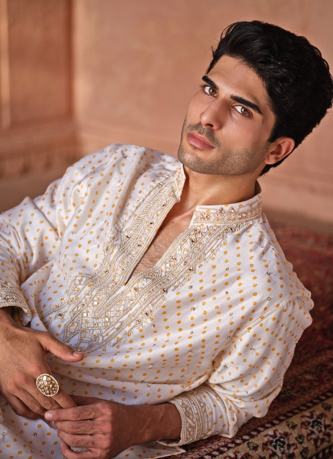 Darzi House Muted Beige Mirror Chanderi Kurta Pants SetFabilicious Fashion