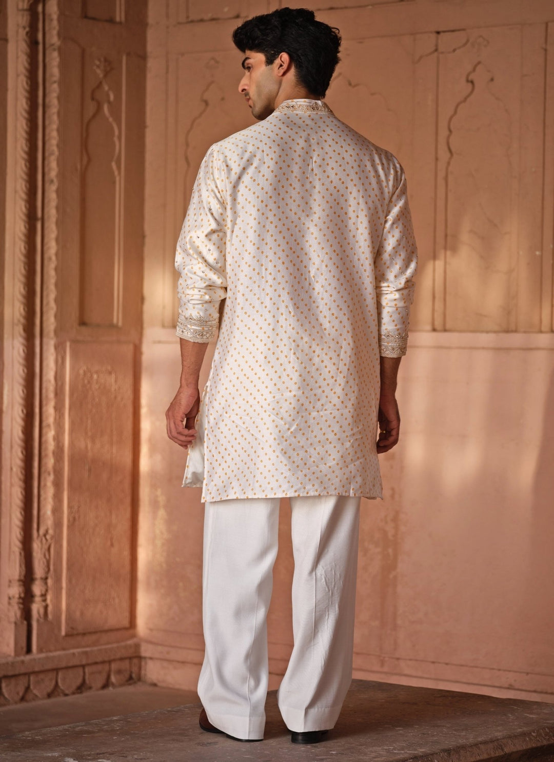 Darzi House Muted Beige Mirror Chanderi Kurta Pants SetFabilicious Fashion