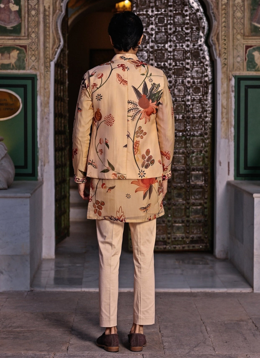 Juhi Bengani - Men Muted Beige Pink Printed Organza Kurta Set with BundiFabilicious Fashion