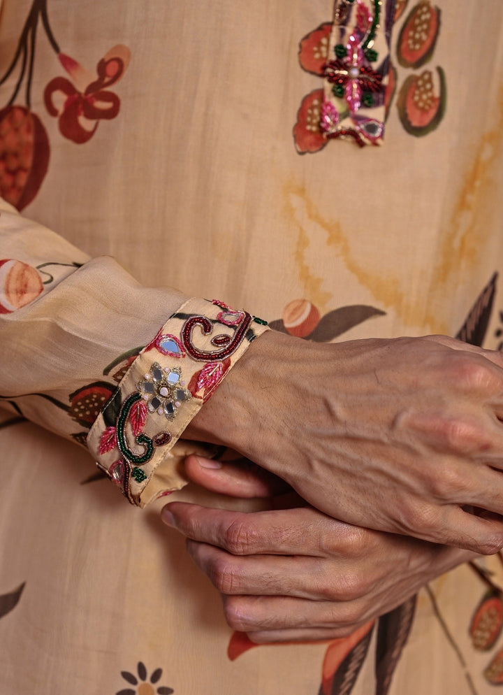 Juhi Bengani - Men Muted Beige Pink Printed Organza KurtaFabilicious Fashion