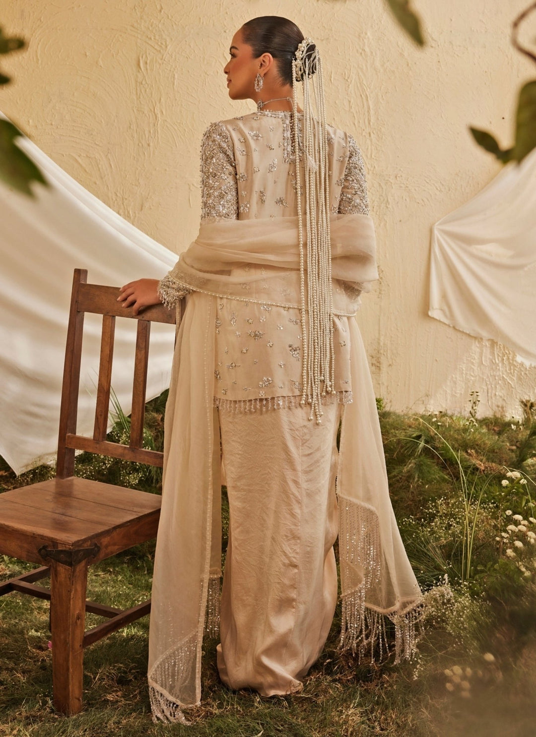 Mani Bhatia Muted Beige Silk Kurta With Drape Skirt And DupattaFabilicious Fashion