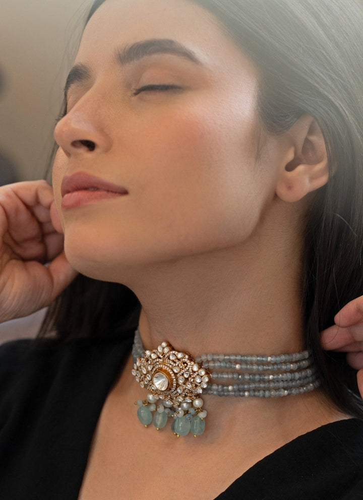 Do Taara Muted Blue Polki NecklaceFabilicious Fashion