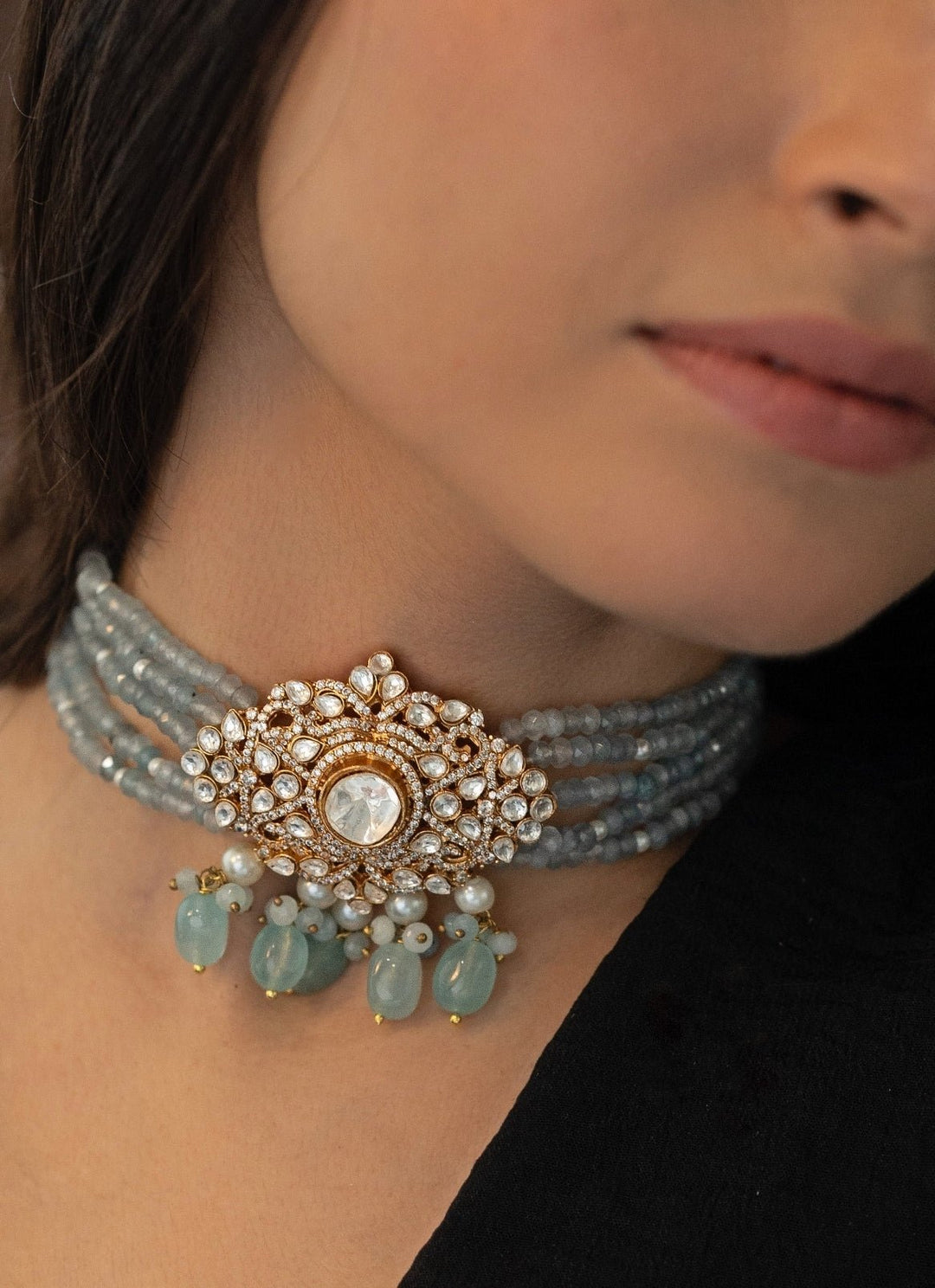 Do Taara Muted Blue Polki NecklaceFabilicious Fashion