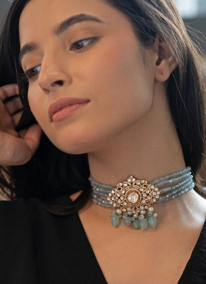 Do Taara Muted Blue Polki NecklaceFabilicious Fashion