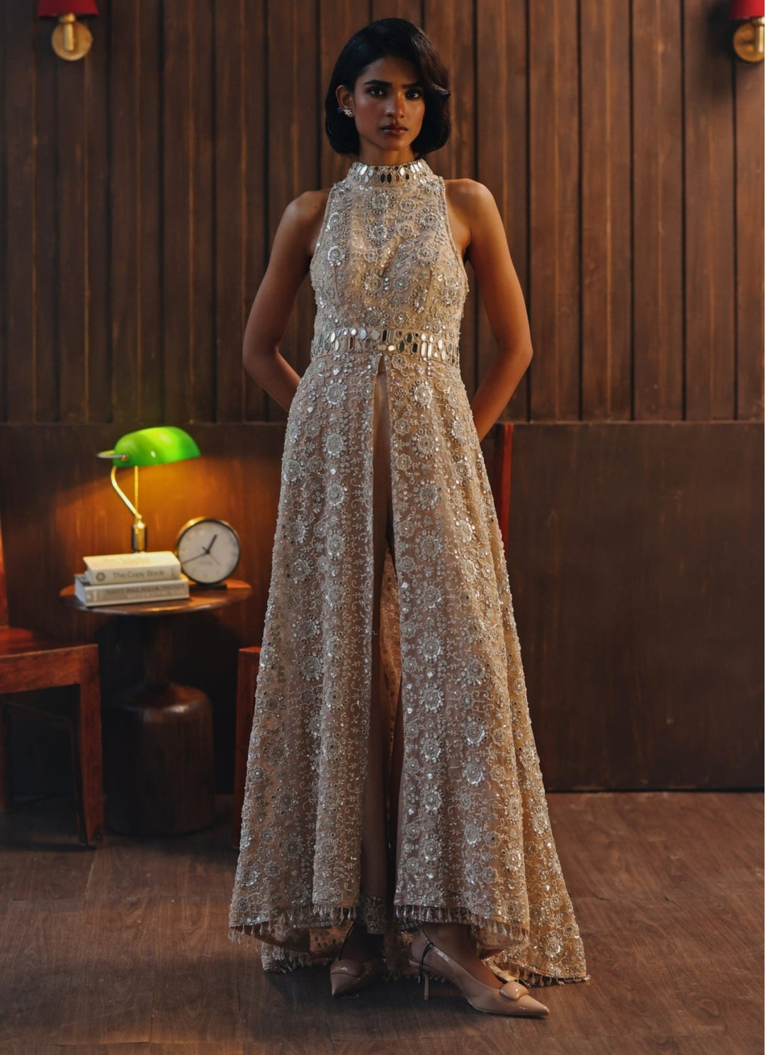 Muted Blush Pink Embroidered Soft Net Jacket Pants Set Twenty Nine - Fabilicious Fashion