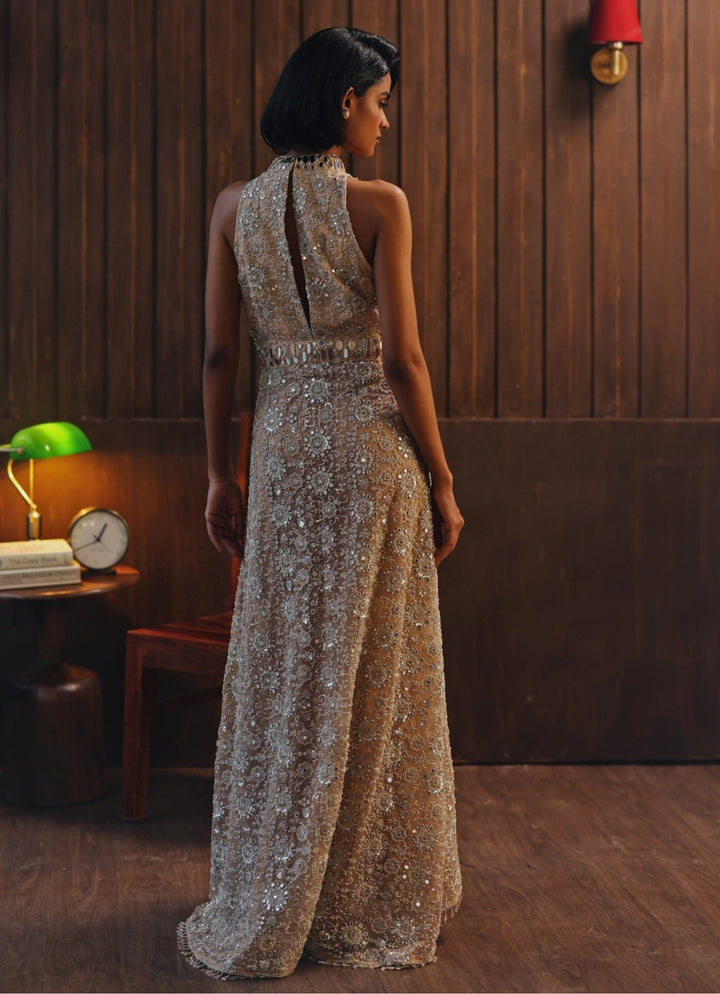 Muted Blush Pink Embroidered Soft Net Jacket Pants Set Twenty Nine - Fabilicious Fashion