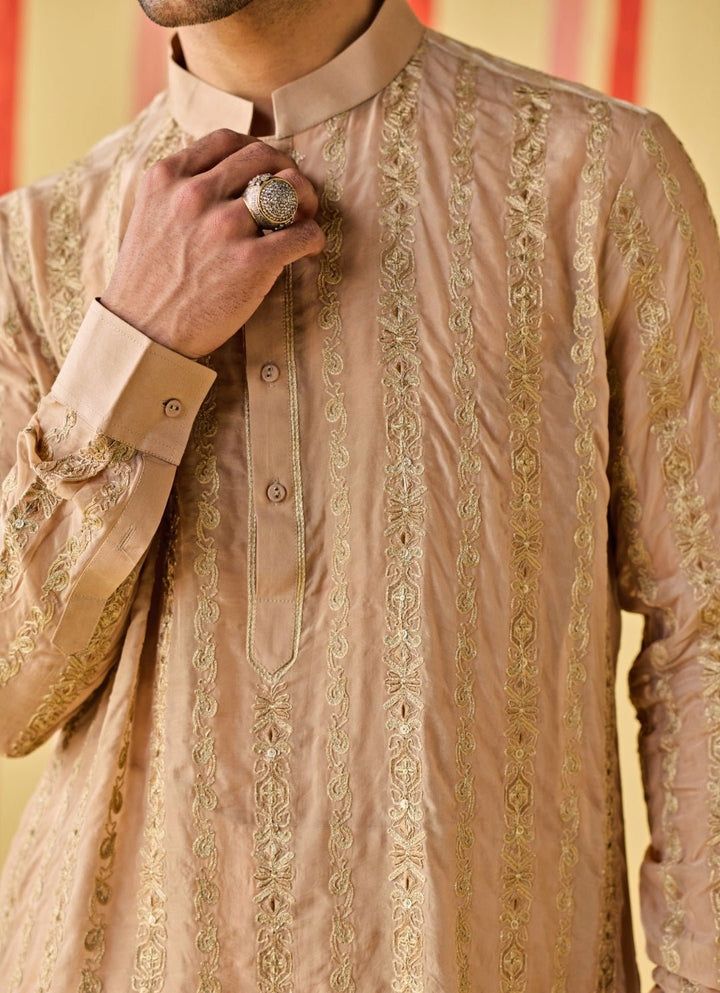 Studio Bagechaa - Men Muted Brown Organza Kurta SetFabilicious Fashion