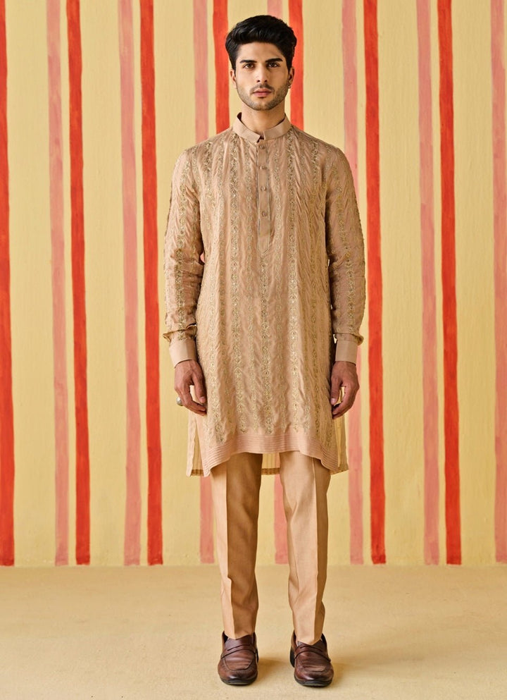 Studio Bagechaa - Men Muted Brown Organza Kurta SetFabilicious Fashion