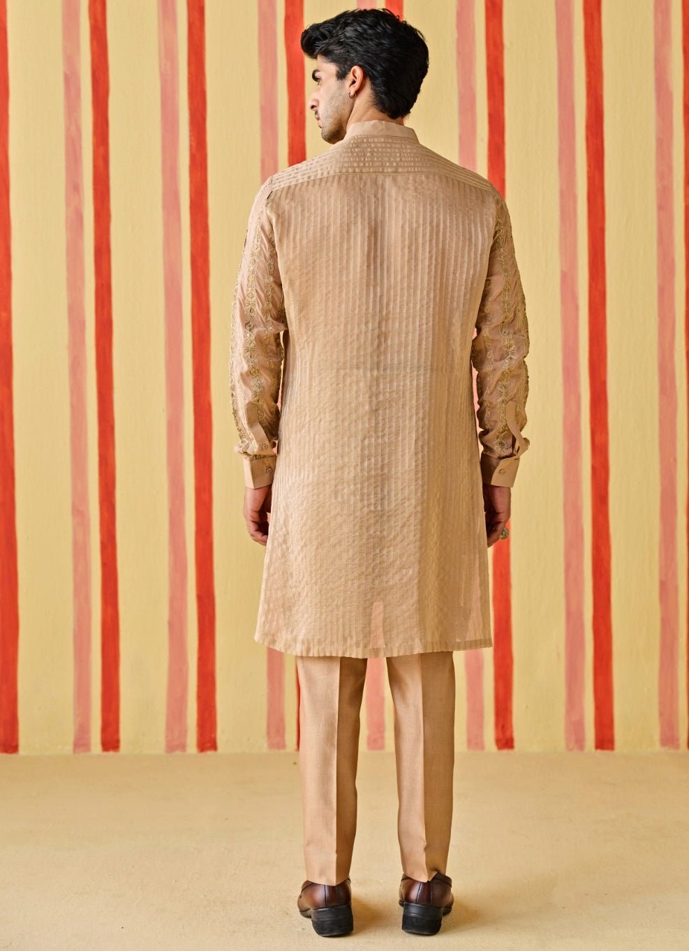 Studio Bagechaa - Men Muted Brown Organza Kurta SetFabilicious Fashion