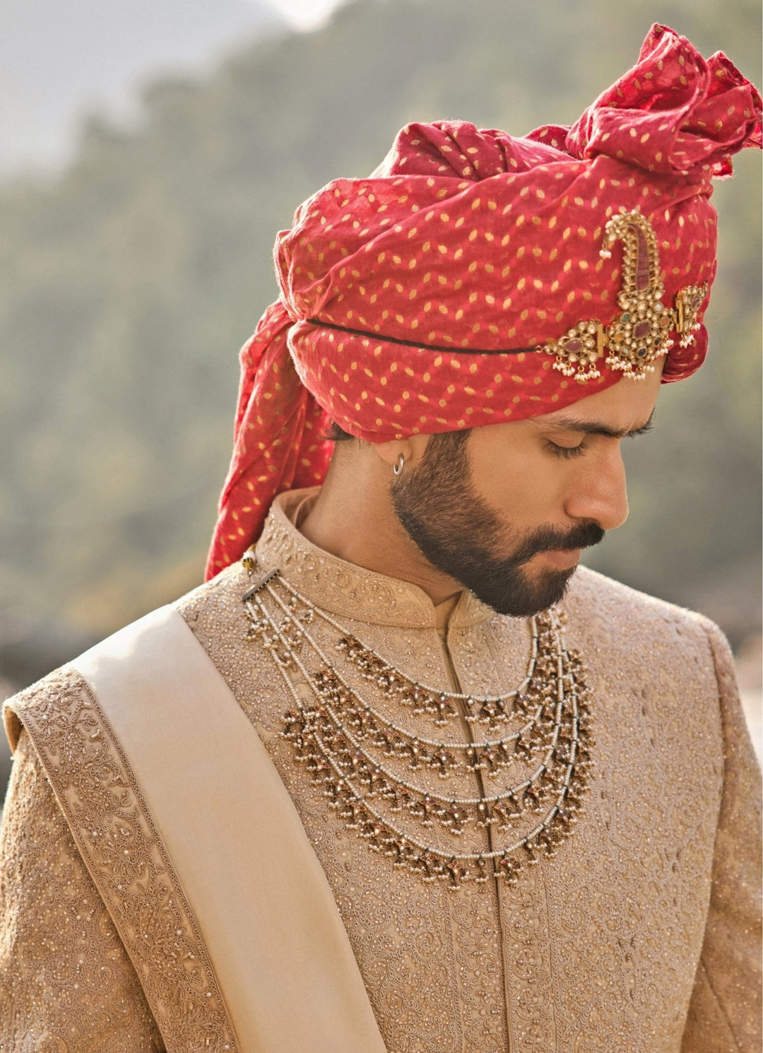 Nitika Gujral - Men Muted Brown Raw Silk Sherwani SetFabilicious Fashion