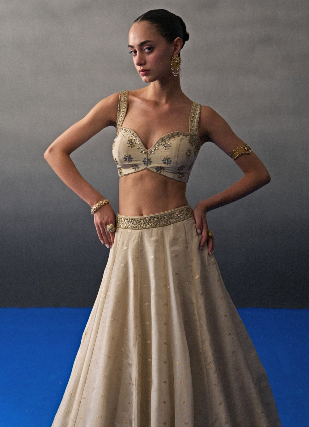 Muted Gold Banarasi Silk Lehenga Set Angad Singh - Fabilicious Fashion