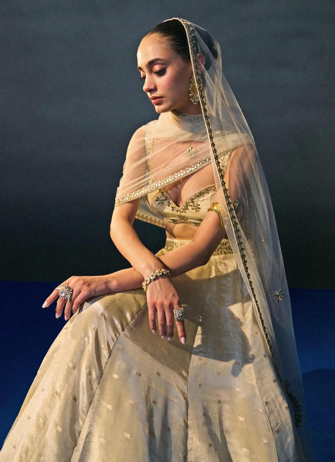 Muted Gold Banarasi Silk Lehenga Set Angad Singh - Fabilicious Fashion